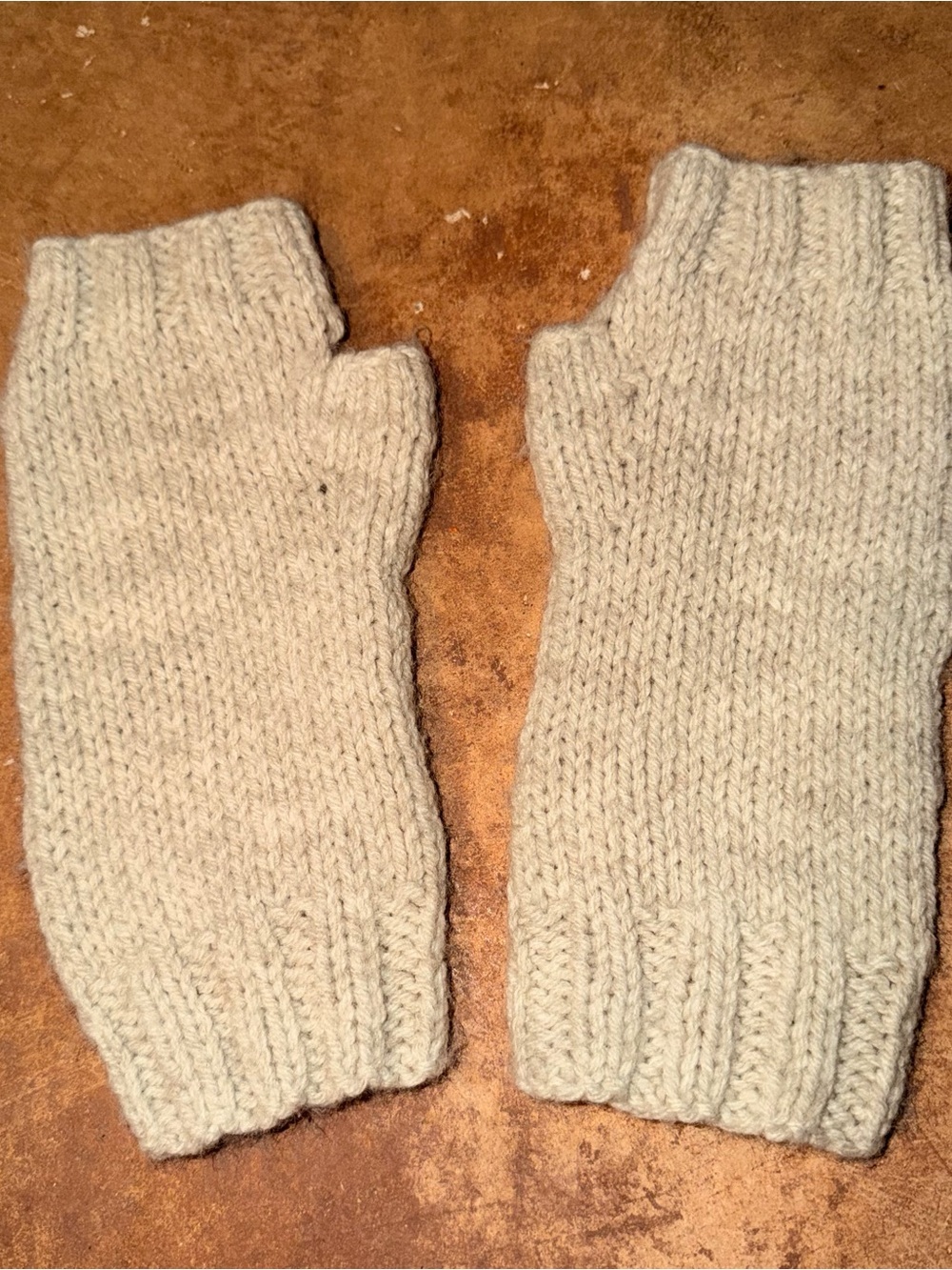 Hand Knit Fingerless Gloves in Light Beige